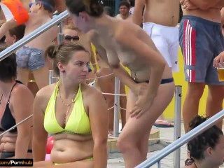 Topless Milfs Tanning At Public Pool