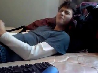Hot Teen Jerks His Big Cock In Bed To An Amazing Orgasm!
