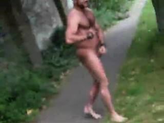 Muscle Guy Walking Naked In The Park